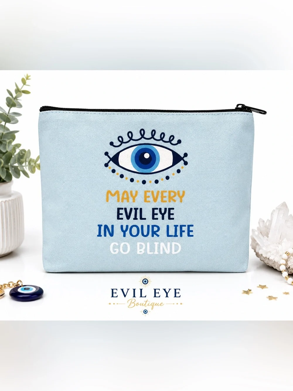 🦋🧿Light Blue Canvas Zip Pouch🧿🦋